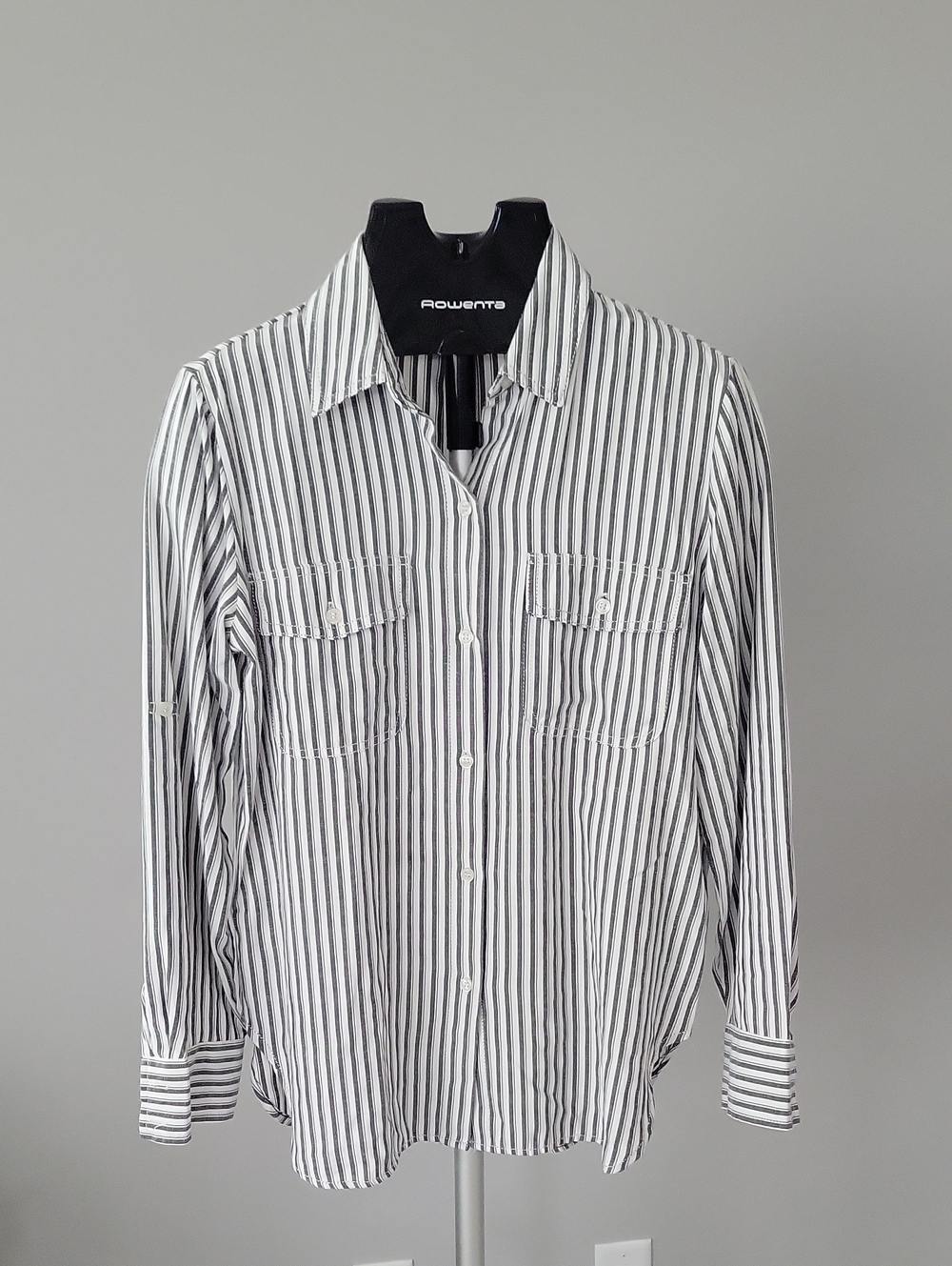 Max Studio Gray & White Vertical Stripe Button-Down Shirt